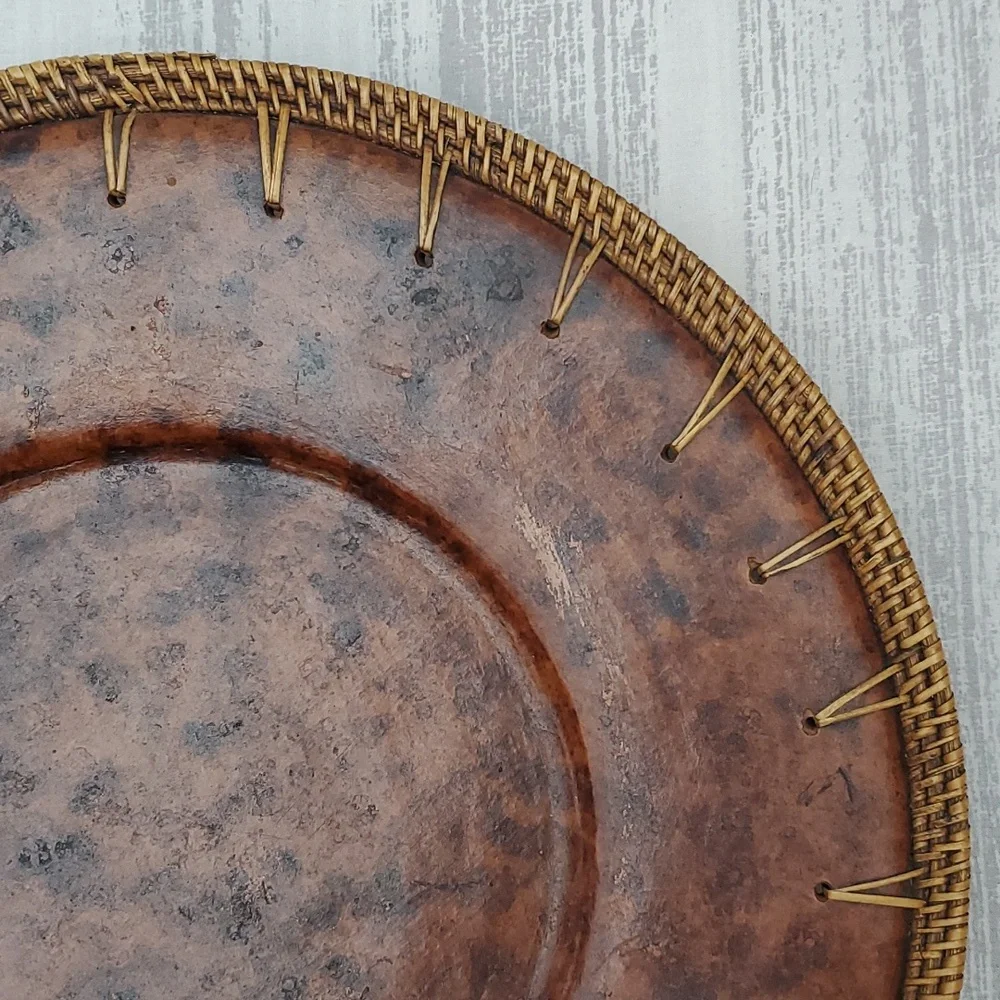 Pier 1 Imports Brown Tortoise Design 14” Wicker Border Catchall Bowl